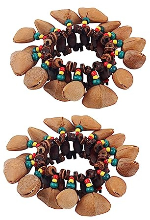 Kisangel 2 Stück Afrikanische Handglocken Armbänder aus Kokosschale und Holz mit Schönem Klang im Stammesstil für Tanzpartys und Kinder Geeignet