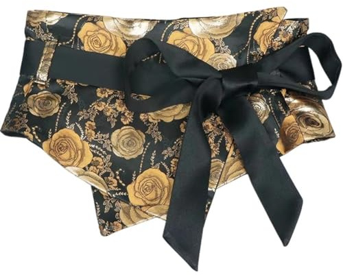 Ymxygz Cinturón Ancho Bordado Tipo Corsé Vintage para Mujer, Cinturón Chino OBI de Tela Floral en Oro Negro, Talla 70-85 cm