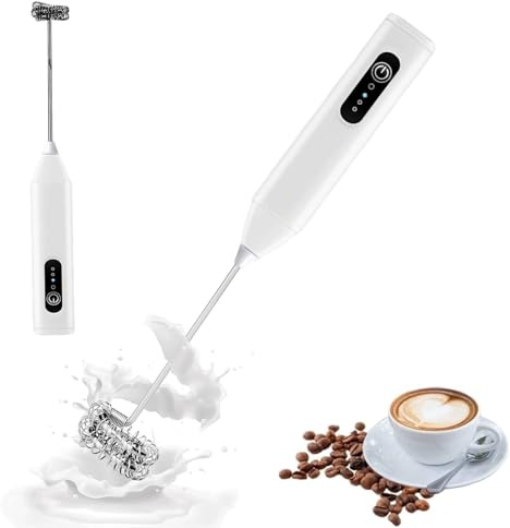 Mousseur à Lait Electrique 2025 Nouveau Mini Fouet Electrique Mousseur à Lait en Acier Inoxydable Avec Tête D'agitation à Double Ressort Chargement de Type-C pour Café Latte Cappuccino Matcha (A#)