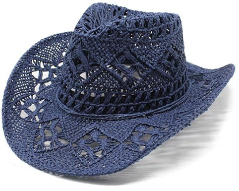 Generisch Cowboy Hut Damen Strohhut Herren Panama Sonnenhut Mit Western-Band Für Sommer Strand Im Brasilianischen (DE/NL/SE/PL, Alphanumerisch, Einheitsgröße, M, Navy)