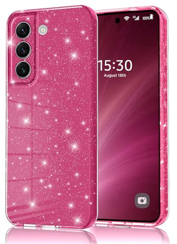 Eherui Mobiltelefonskal för Samsung Galaxy S22 5G glitter, silikon TPU anti-fingeravtryck fodral, stötsäkert skal tunt, reptåligt och skyddsfodral för Samsung S22, rosenlila