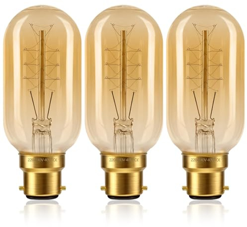 Liuyife 3 Pack Dimmable T45 Vintage Edison Bulb, B22 Base Amber Filament Bulb, Warm White 2200K, Suitable for Bedrooms, Cafes, Chandeliers, Bookstores, and Decorative Lighting