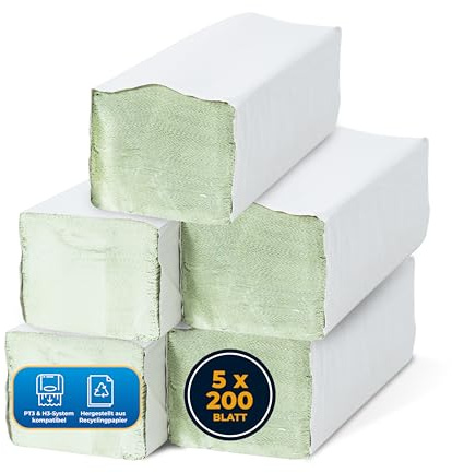 Hygiene Guru® Papierhandtücher – 1.000 Blatt [V-Falz, Zickzack-Faltung, 2-lagig, 25×23 cm] – Recyclingmix für Tork H3 Spender – lebensmittelecht & ideal für Praxis, Büro, Küche & mehr