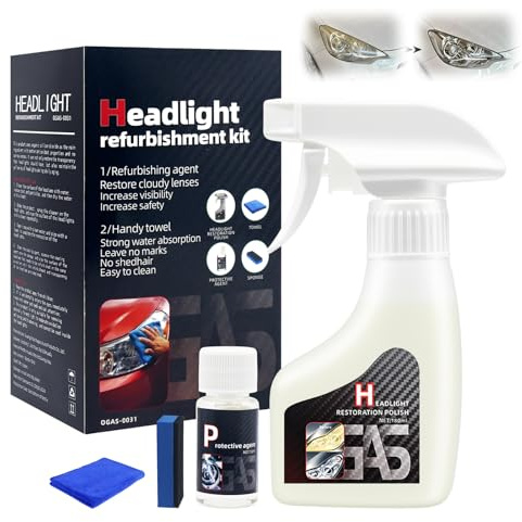 KUIRUNRX® Kit de Restauration de Phares, Liquide Polish Anti-Jaunissement pour Phares Voiture, Traitement pour Phares Opacifiés, Jaunis ou Oxydés, Effet Longue Durée (180ml)