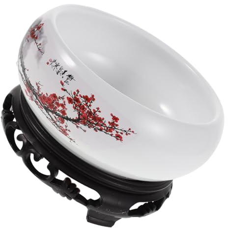 Artibetter Pot de Fleurs Hydroponique en Céramique Blanche 16-17 CM avec Support en Plastique Jardinière Ronde pour Nénuphars et Plantes Aquatiques d'Intérieur Pot à Bonsaï Adapté au