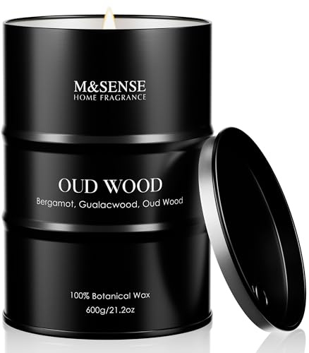 M&SENSE Bougie Parfumée Bois de Oud, Bougie en Cire de Soja Naturelle, Grand Format 600g, Longue Durée 120 Heures, Bougies Aromathérapie Maison, Cadeau Relaxant, Décoration Intérieure