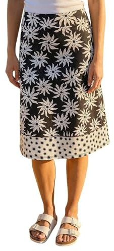 Roman A-Line Skirt for Womens UK - Ladies Knee Length Skirts Stretchy Elasticated Waist Smart Casual Work Cotton Contrast Detail Shape Spring Summer Holiday - Star Black White - Size 20