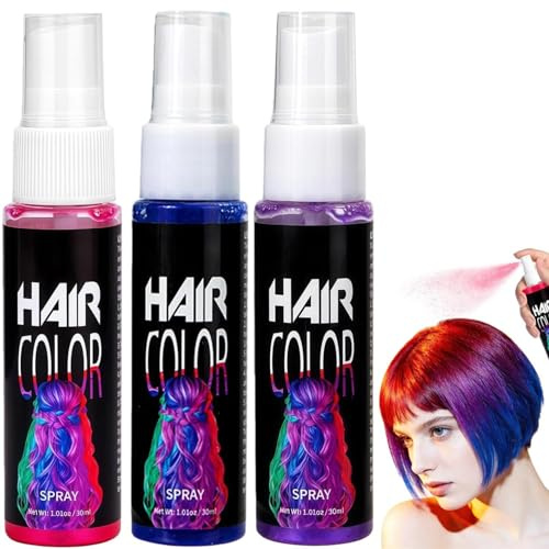 3 PCS Washable Hair Colour Spray - Red, Blue, Purple