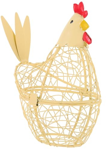 FELTECHELECTR Cesto Design Decorativo Porta Uova in Ferro Giallo a Forma di Gallina Multiuso per Conservazione Uova per Festa e Buffet