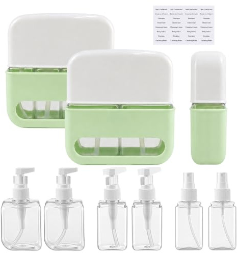 Gohytal Resedispenserset, 2-i-1 4-i-1 reseflaskor för fyllning, reseprylar flygplan pumpdispenser med etiketter, reseset, resestorlek behållare för resor kontor