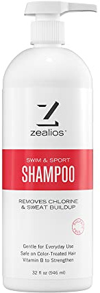 Zealios Swim & Sport Clarifying Shampoo, 32 oz Pump Bottle for Extremely Damaged Hair, Pool Hair Repair & Protector - Sulfate-Free, Moisturizing Chlorine & Salt Removal, Color-Safe, Citrus Scent