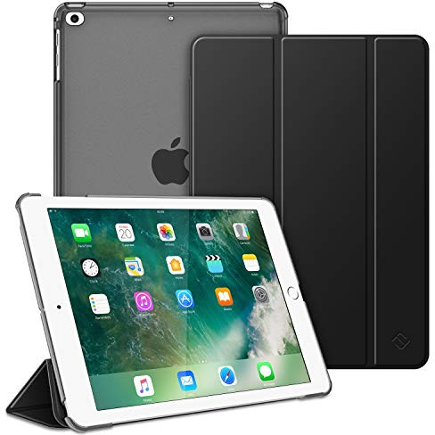 Fintie Hülle für iPad 9.7 Zoll 2018/2017 (6. Generation / 5. Generation) | Ultradünne Schutzhülle mit harter, transparenter Rückseite & automatischer Schlaf-/Wach funktion, Schwarz
