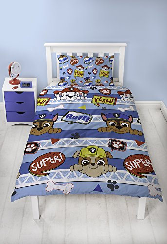 Paw Patrol Peek Boys Single Duvet Cover | Reversible Two Sided Design | Kids Bedding Set Includes Matching Pillow Case
