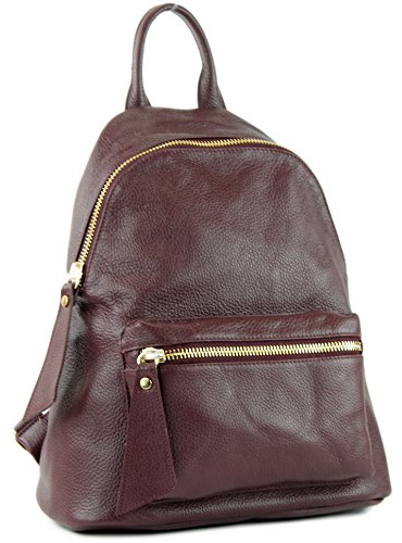 modamoda de - T171A - ital Damen Rucksacktasche aus Leder, Farbe:Bordeauxrot