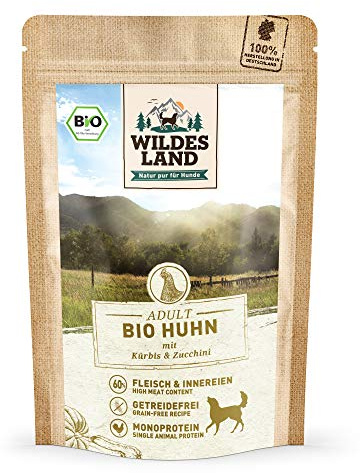 WILDES LAND – Huhn | Nassfutter mit extra hohem Fleischanteil und natürlichen Zutaten für ausgewachsene Hunde. Getreidefreies Alleinfutter ohne Zusatzstoffe in der Dose | 10x125g Huhn