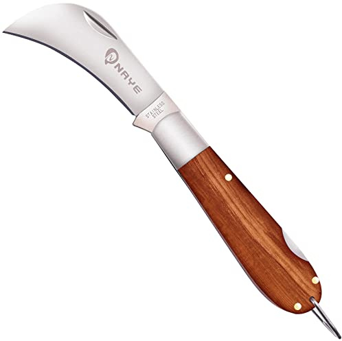 NAYE Folding Garden Knife With Lock Back Hawkbill Blade For Pruning Foraging Mushroom,Gardening Gift For Gardeners