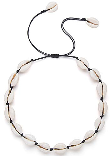 Nackiy Collar de concha de mar hecho a mano para mujer, collar ajustable de concha natural de verano (cuerda trenzada beige), Concha, No es una piedra preciosa