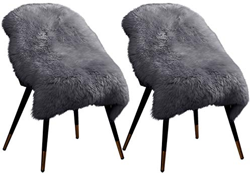 EUGAD 0030YMDZ-2 2er Lammfell Schaffell Naturfell Teppich Bettvorleger echtes Longhair Fell Optik Gemütliches Schaffell Bettvorleger Sofa Matte Grau XL (90-104) x60cm