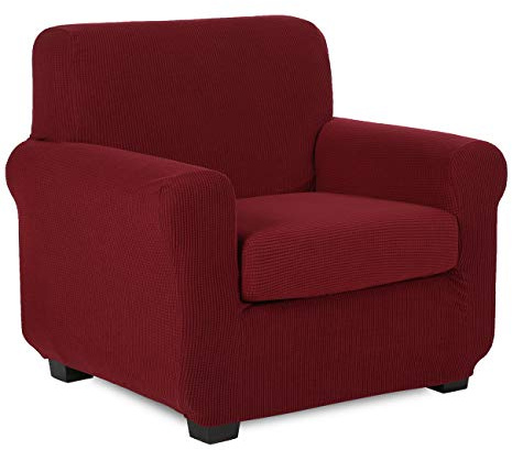 TIANSHU Fodera per Poltrona, Copri Poltrona 1 Posti Elasticizzato Jacquard Antiscivolo Copertura Poltrona Fodere Copridivani Contiene 1 copridivano e 1 coprisedile Divano (1 Posti, Bordeaux)