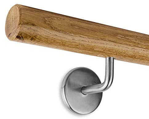 Handlauf Set Holz Eiche rund 45mm inkl. 3 Edelstahlhalter (300 cm)