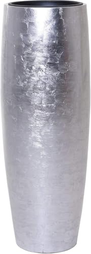 VIVANNO Pflanzkübel Blumenkübel Fiberglas Gala 100 cm Silber Hochglanz