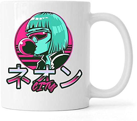 Desconocido Neon City Vaporwave Aesthetic Bubble Gum Future Taza de café de té de cerámica Blanco