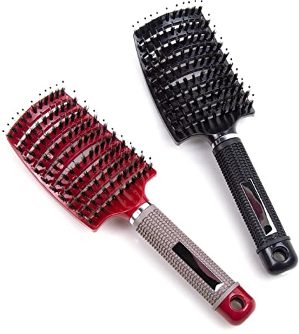 RUISCHENTONG 2 Pièces Brosse à Cheveux, Brosse Cheveux Poils de Sanglier, Brosse Cheveux Demelante, peut Diffuser L'huile Capillaire, Lisser les Frisottis, Ventiler et Accélérer le Séchage