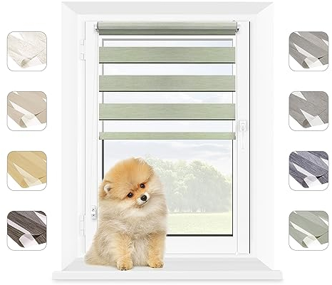 MARDOM Doppelrollo - Rollos für Fenster Ohne Bohren - Duo Rollo Tag und Nacht - Rollo Ohne Bohren - Doppelrollo Klemmfix, Fensterrollo Innen (Hellgrün, 67.5x140 cm (Stoffbreite: 63.5)