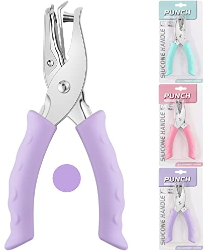 NEBURORA Hole Punch, Purple Single Hole Puncher Meta with Soft-Handled for DIY Craft Tags Clothing Ticket Scrapbook Tool, 3 Colors Options