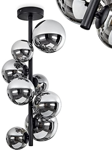 HOFSTEIN Deckenleuchte Chehalis, 8-flammigeDeckenlampe aus Metall/Glas in Schwarz/Rauchfarben, Leuchte im Retro/Vintage-Design, Ø Schirme 10; 12; 15 cm, G9, Esszimmer, Schlafzimmer, Wohnzimmer, Küche