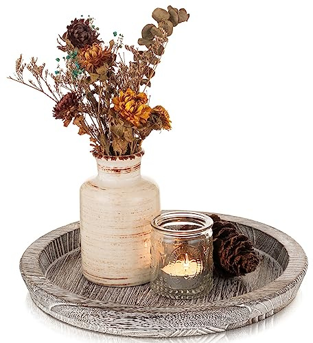 Romadedi Bandeja de Madera rústica para Velas, Plato Decorativo pequeño, Bandeja de Madera para Mesa de Comedor, Cocina, encimera, Mesa de café, decoración del hogar, Blanco Lavado, 11 Pulgadas