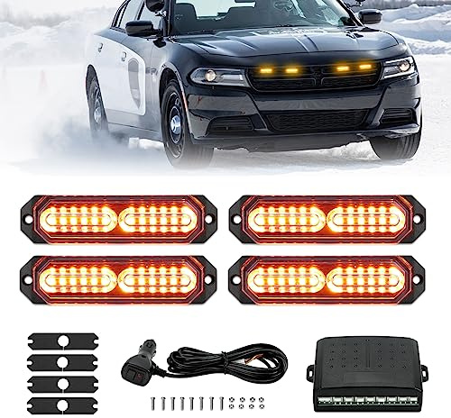 JMEST LEAD Lampe Stroboscopique Ambrée Pour Véhicules, 4PCS Feux LED Avec Boîte de Contrôle, 20 Modèles, 12V-24V Pour Voiture Van Camion