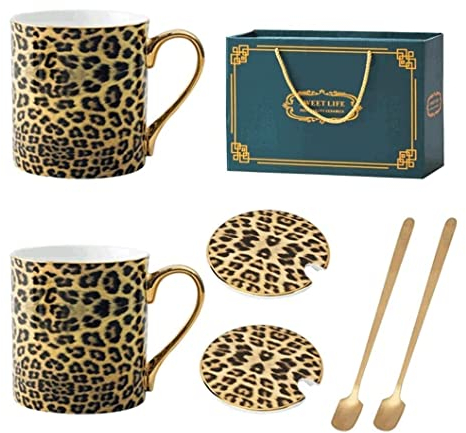 Tazzine Caffè Tazza da Caffè Tazza di Tè Tazza Con Stampa Leopardata Tazza Da Caffè In Ceramica Classica Con Coperchio E Cucchiaio for Caffè/latte/cappuccino/tè Ecc.-Ottimo Regalo Tazzine di Caffe Taz