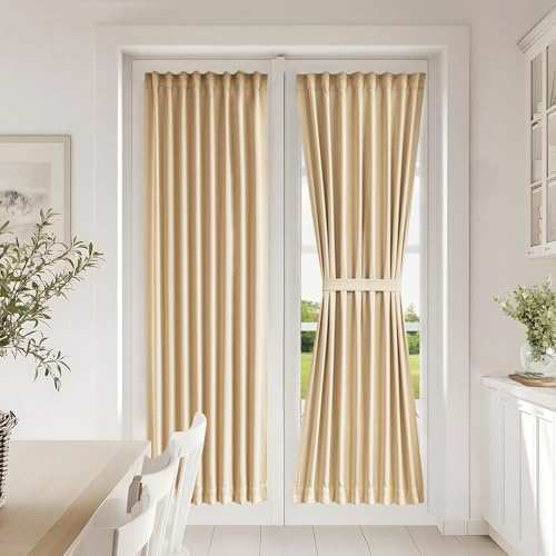Vatge Fenstervorhang Selbstklebend Fenstervorhang ohne Bohren ohne Bohren Verdunkelungsvorhang für Glastüren, 1 Panel, B25 x L72, Beige