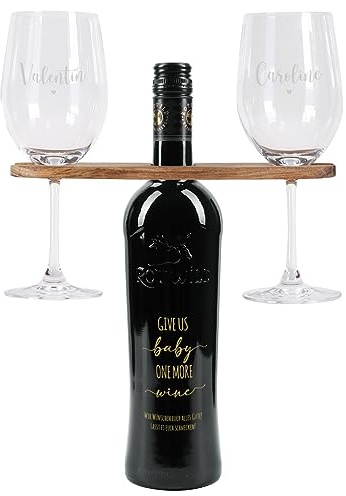 Herz & Heim® Geschenkset Leonardo Weingläser mit Gravur inkl Weinbutler & gravierte Flasche 8,5 cm x 22 cm (Ø/H), one more wine