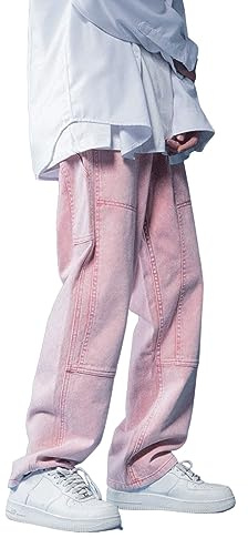 Jean baggy pour homme - Pantalon cargo hip hop - Jambe large - Jean Y2k - Pour garçon - Style années 90 - Style vintage - Ancien délavage - Pantalon de travail streetwear - Pantalon de loisirs
