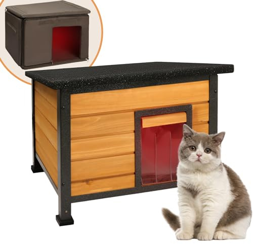 X-Zone Katzenhaus aus Holz, isoliertes Futter für Winter, wildkatzenfreundlicher Unterschlupf, wasserdichter Rahmen (braun)