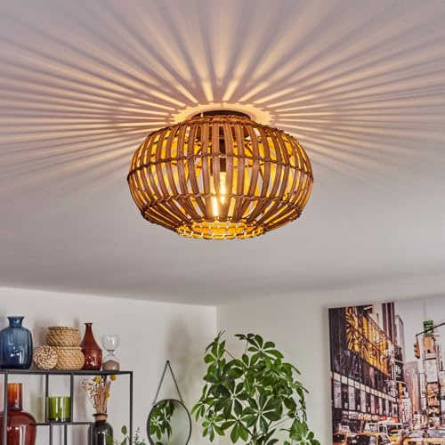 HOFSTEIN Deckenleuchte Oravi, Deckenlampe aus Metall/Bambus in Schwarz/Natur, moderne Leuchte im Boho/skandinavischen-Design mit tollem Lichteffekt, Ø 30 cm, E27, Wohnzimmer, Esszimmer, Schlafzimmer