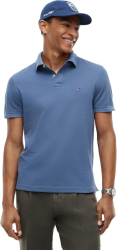 Tommy Hilfiger Uomo Maglietta Polo Maniche Corte Regular Fit con Chiusura con Bottoni, Blu (Aegean Sea), M