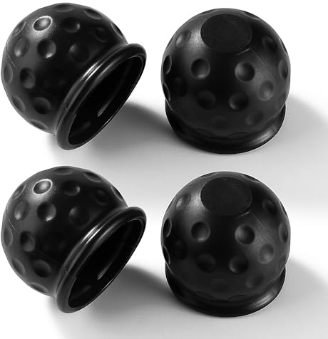 VooGenzek 4 PCS Trailer Hitch Ball Cover Universal, 50mm Tow Bar Ball Cover Cap, Rubber Ball Head Cover Towing Hitch, Tow Ball Cover, for Trailer Car Truck RV, Black