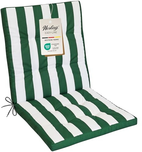 Herlag Niederlehner-Polsterauflage Mia 100x50x5cm - Gestreifte Gartenstuhlauflage - Auflage Blockstreifen für Niedriglehner - Pflegeleichte Easy-Line - Öko Tex 100-1 Polster - Grün-Gestreift