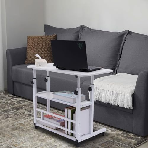 EurHomePlus Mobiler Schreibtisch, Stehpult Höhenverstellbar 80×40cm Computertisch, 3 Ebenen Laptoptisch mit Rollen, für Schlafzimmer,Büro,Bett (Warmes Weiß)