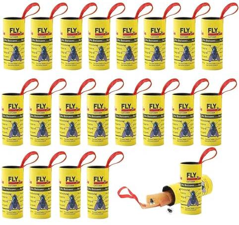 20 Stück Fliegenfänger-Rollen, Fliegenfalle Klebestreifen, Ungiftiger Fliegenvernichter Gegen Fruchtfliegen Fliegen Mücken und Motten, Fliegenfänger Leimrollen Für Drinnen und Draußen (Gelb)
