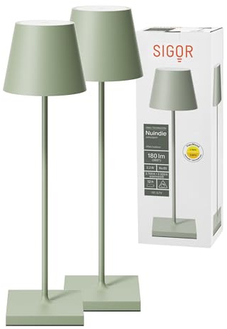 SIGOR Nuindie 2.0 Akku-Tischlampe, 2er-Set, salbeigrün | Dimmbar • Indoor & Outdoor • IP54 • 38 cm • USB-C • 12 h Leuchtdauer