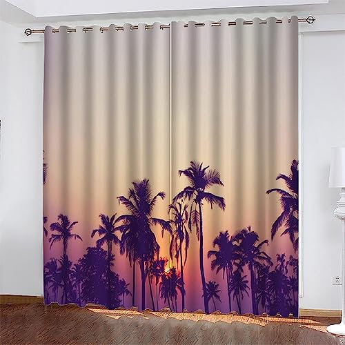 Kinder Vorhänge Schlafzimmer Blick Auf Den Sonnenuntergang Am Strand Schiebegardinen Blickdichter Bedroom Children'S Room Vorhang Mit Ösen Verdunkelungsgardine, Vorhänge 3D Wohnzimmer 2 X -9A5T4A5Z7M8