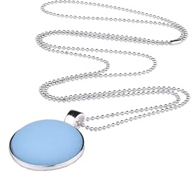 Adi-Modeschmuck lange Damenkette 'Stina', 25mm Polaris Cabochon in einem Anhänger aus Edelstahl an einer 70cm langen zarten Kugelkette, handgefertigt in Berlin (Türkis)