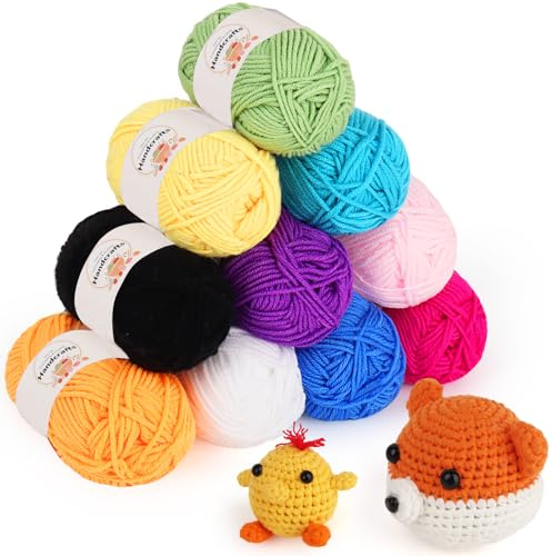 Coopay Häkelgarn 250g(10 x 25g), Bunt Wolle zum Häkeln für Anfänger, 4 Faiding Acryl Häkeln Wolle zum Stricken, Häkel- und Strickgarn Baumwolle für Kinder, Baumwolle zum Häkeln für Puppen