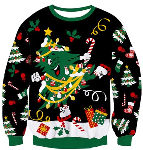 Belovecol jultröja för män 3D julgranstryck ful jultröja unisex partröja jultomtetryck XL