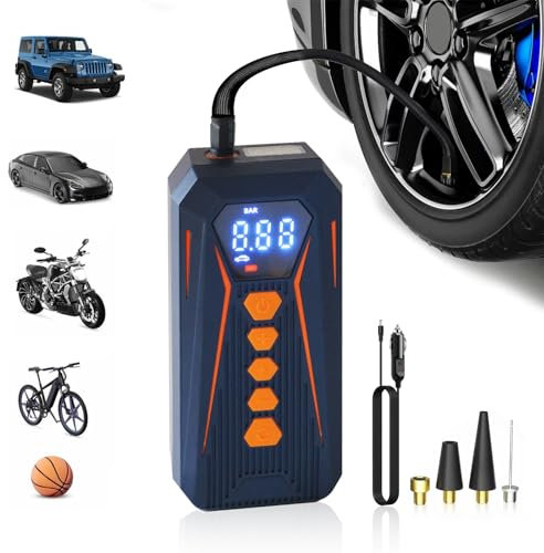 GALAXYER Cordless Tyre Inflator Portable Air Compressor, 150PSI Electric Air Pump with Auto Shut-Off Digital Display Emergency Lighting, 6000mAh Tyre Pump for Car, Bike, Motorbike, Ball