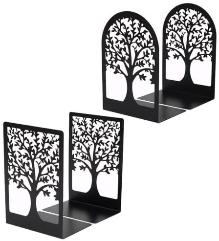 feyiubmen Buchstütze aus Metall (4 Stück) 17x12x9cm Stabile Buchstützen aus Zwei schwarzen Stahlstangen - Praktisches Accessoire für Ihr Zuhause